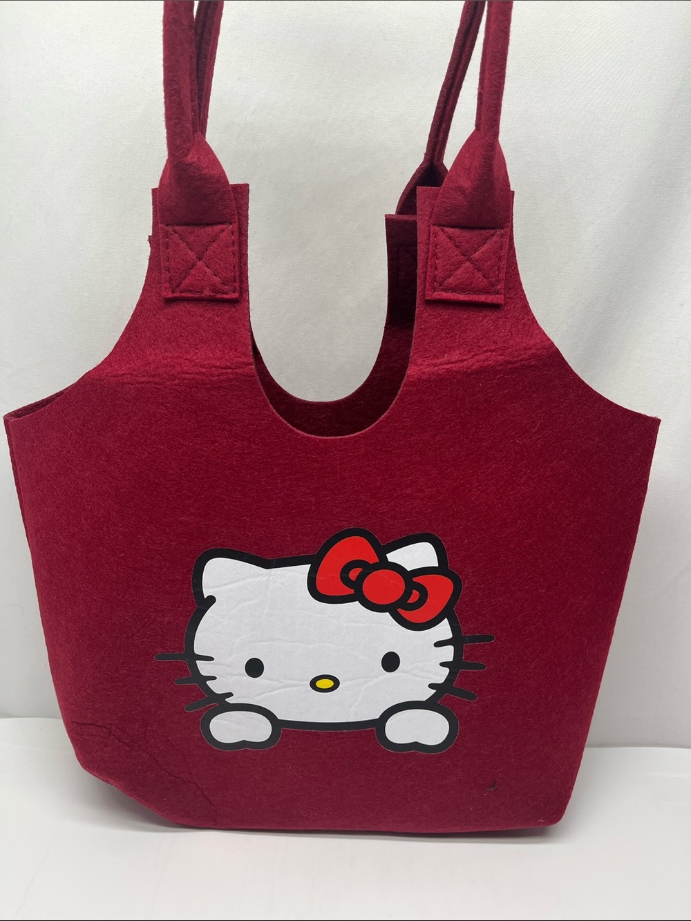 Hello Kitty Burgundy Felt Tote with Red Bow